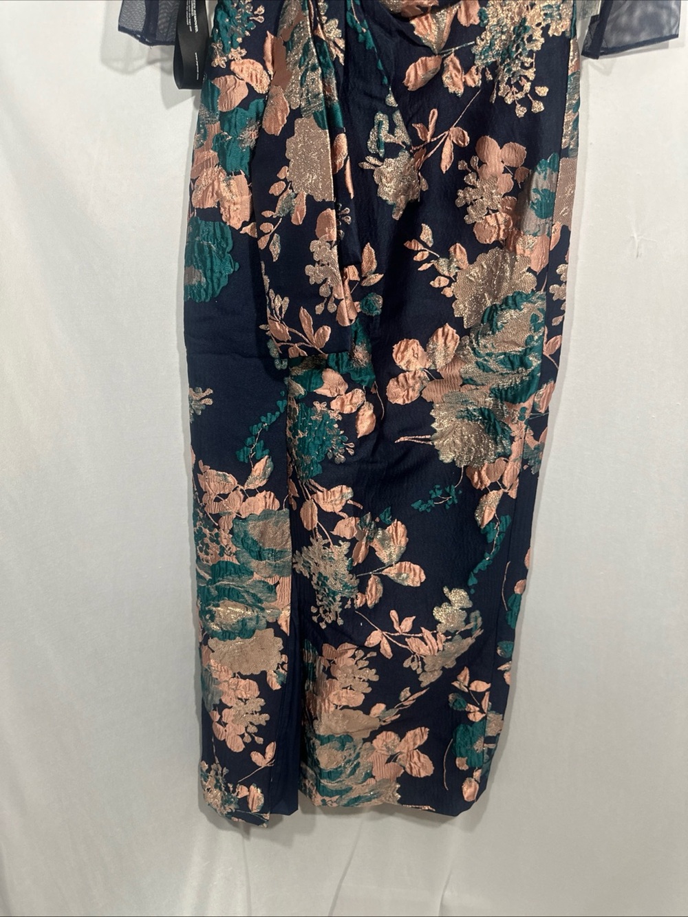 NWT $318 Kay Unger [ 6 ] Floral Jacquard Catrina 3D Bow‎ Gown Navy ApricotBlue - Picture 11 of 15